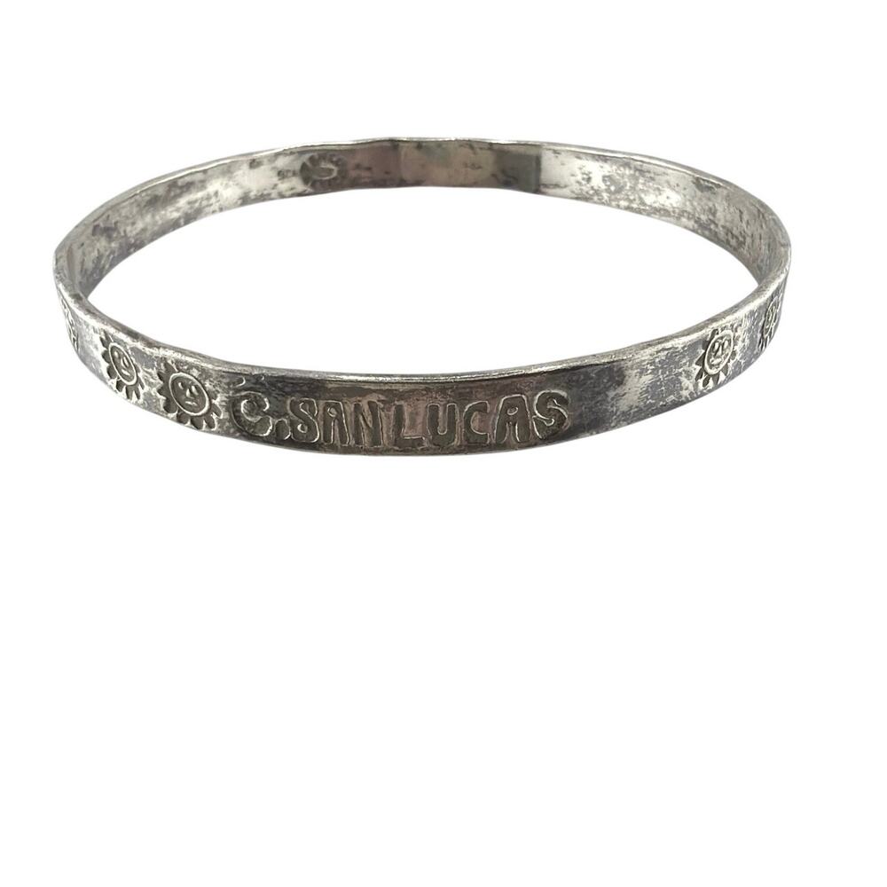 Vintage Taxco Mexico Sterling Silver Sun Face Bangle Bracelet